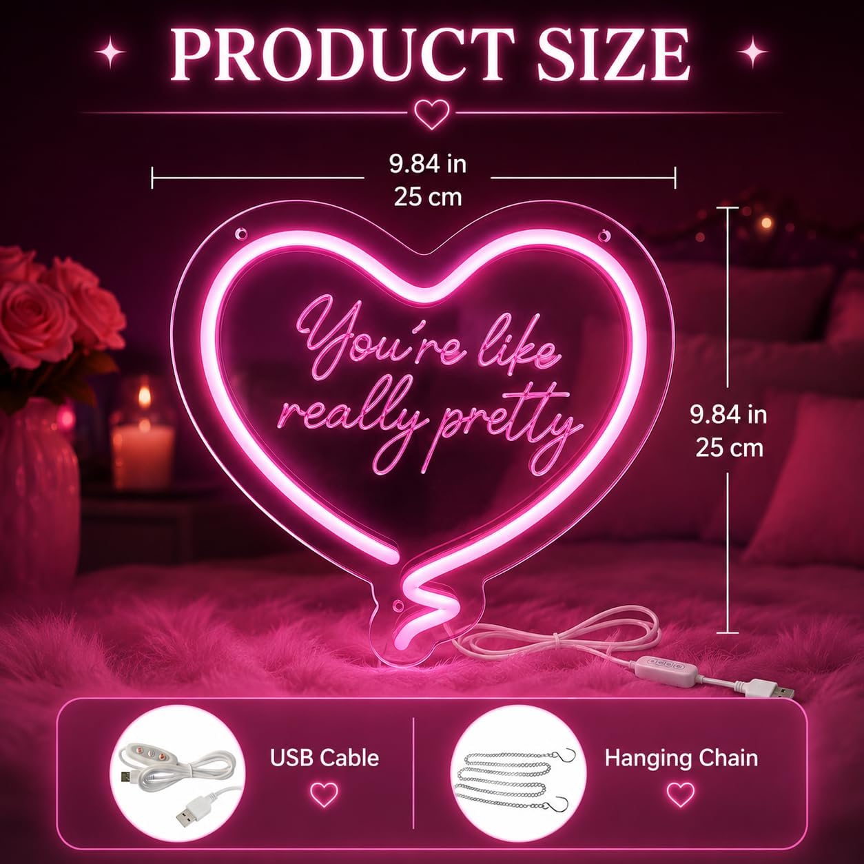 Pink Heart Neon Sign Youre Lik - Neon Sign Party ulasan dan harga