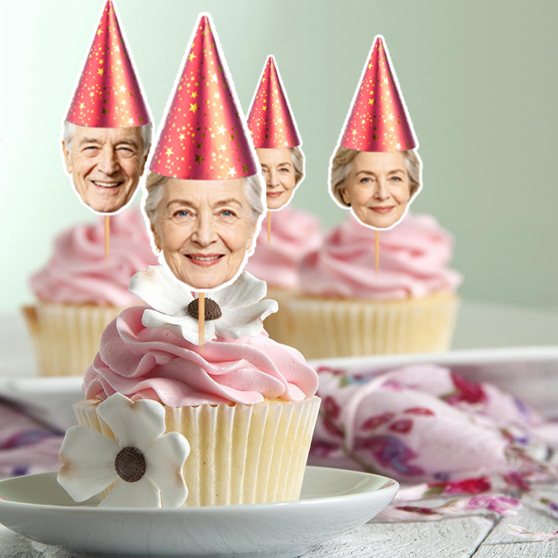 12/24pcs Custom Face Cupcake T - Party Hat Cone ulasan dan harga