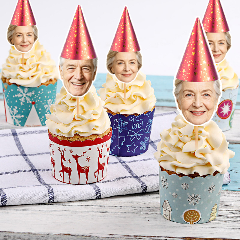 12/24pcs Custom Face Cupcake T - Party Hat Cone ulasan dan harga