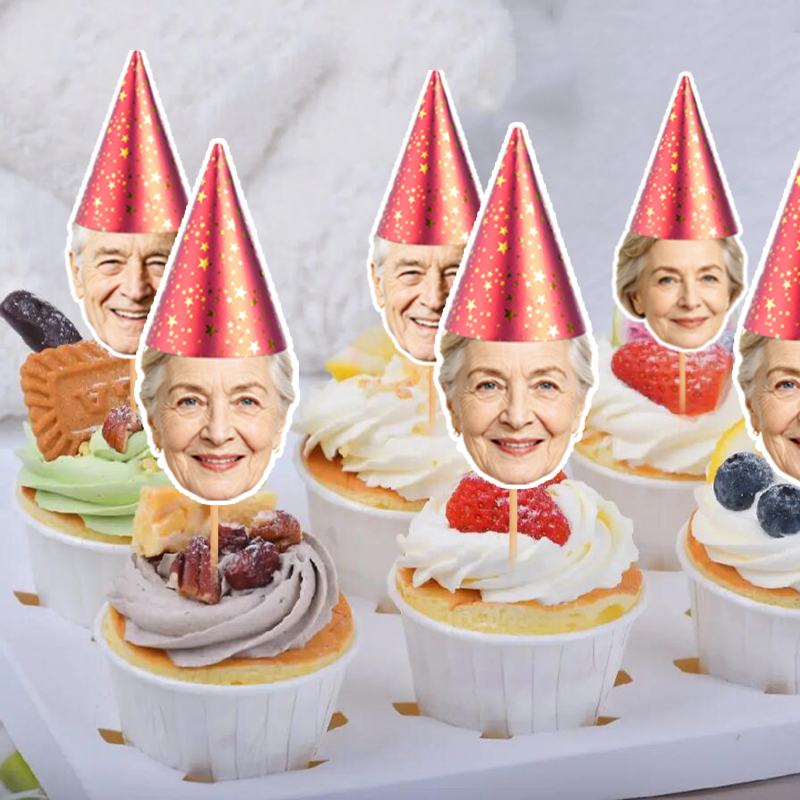 12/24pcs Custom Face Cupcake T - Party Hat Cone ulasan dan harga