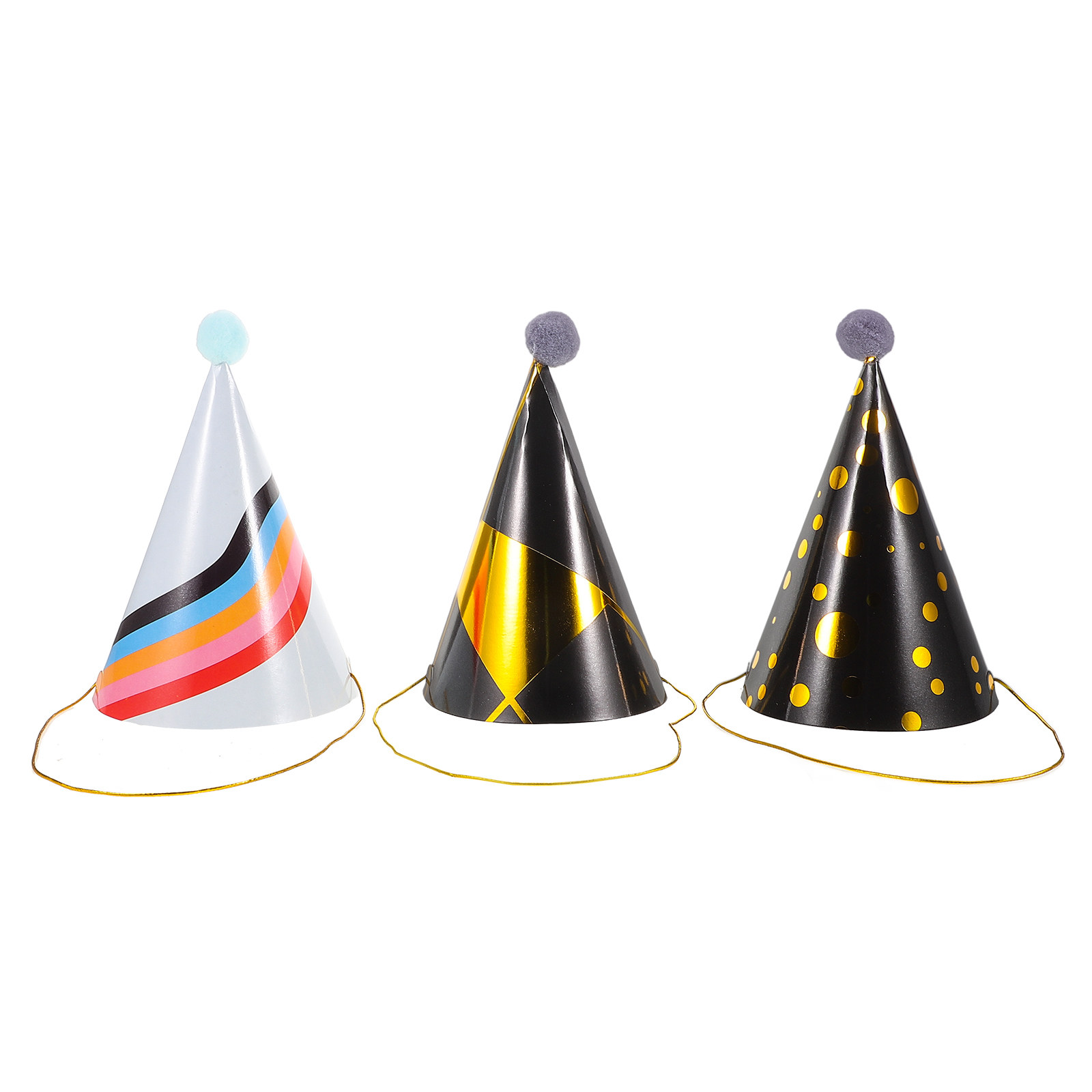 3Pcs Gold Foil Accented Paper  - Party Hat Cone ulasan dan harga